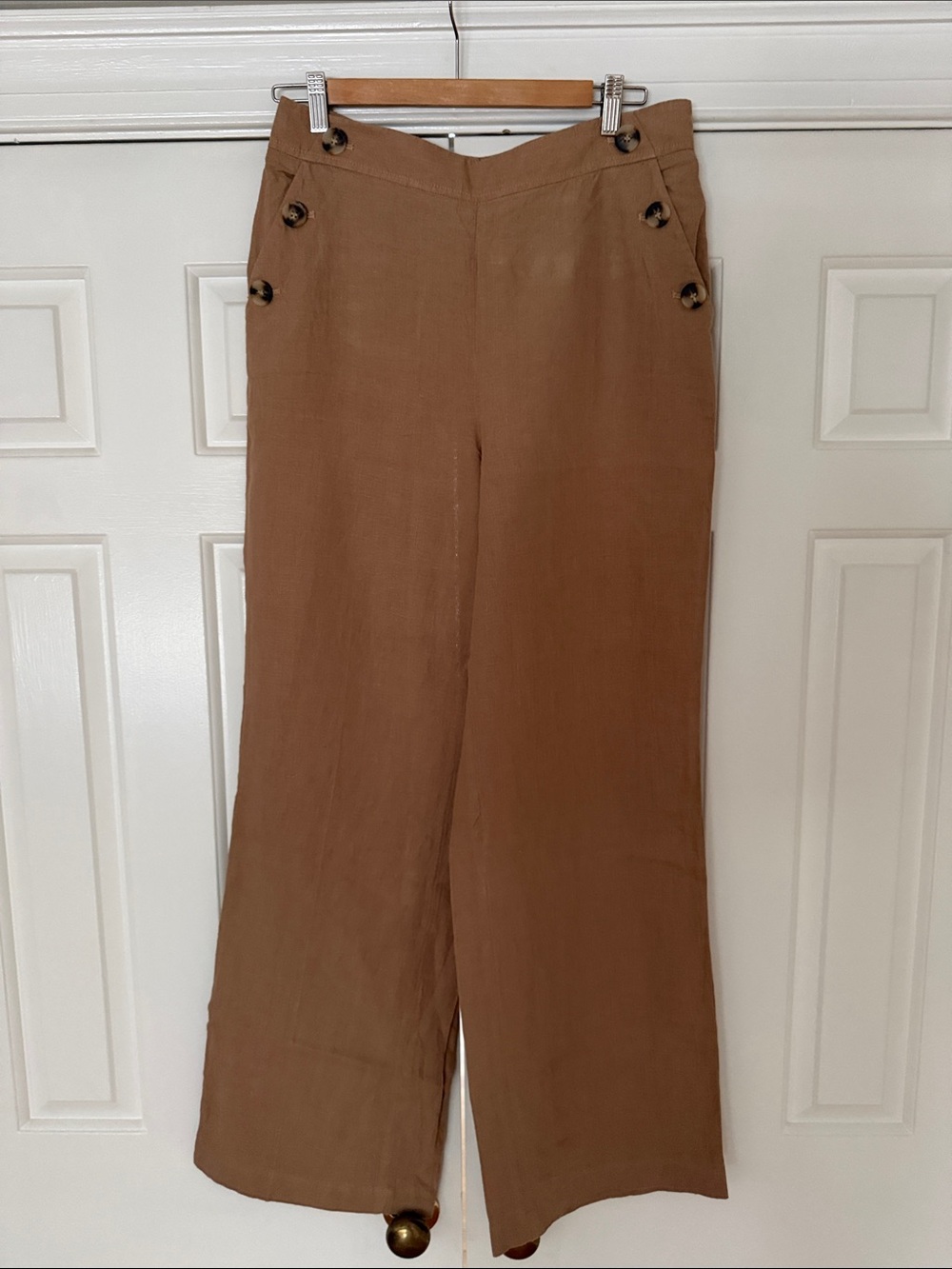 Talbots Wide-Leg High-Rise Pants in Camel Brown 100% Linen